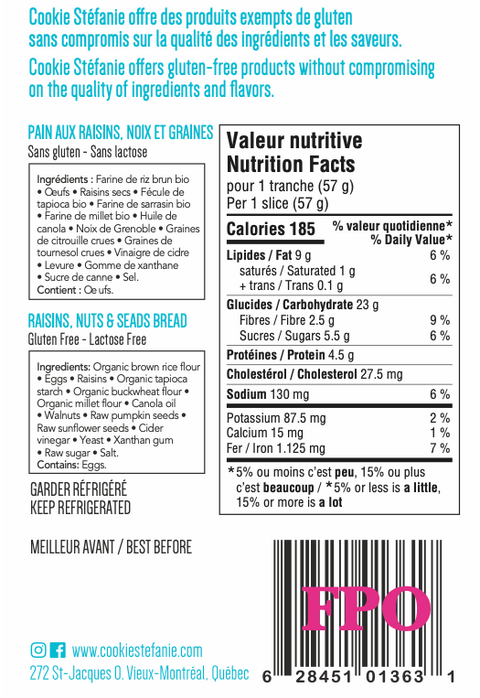 Pain Raisins Noix & Graines 1 x unité